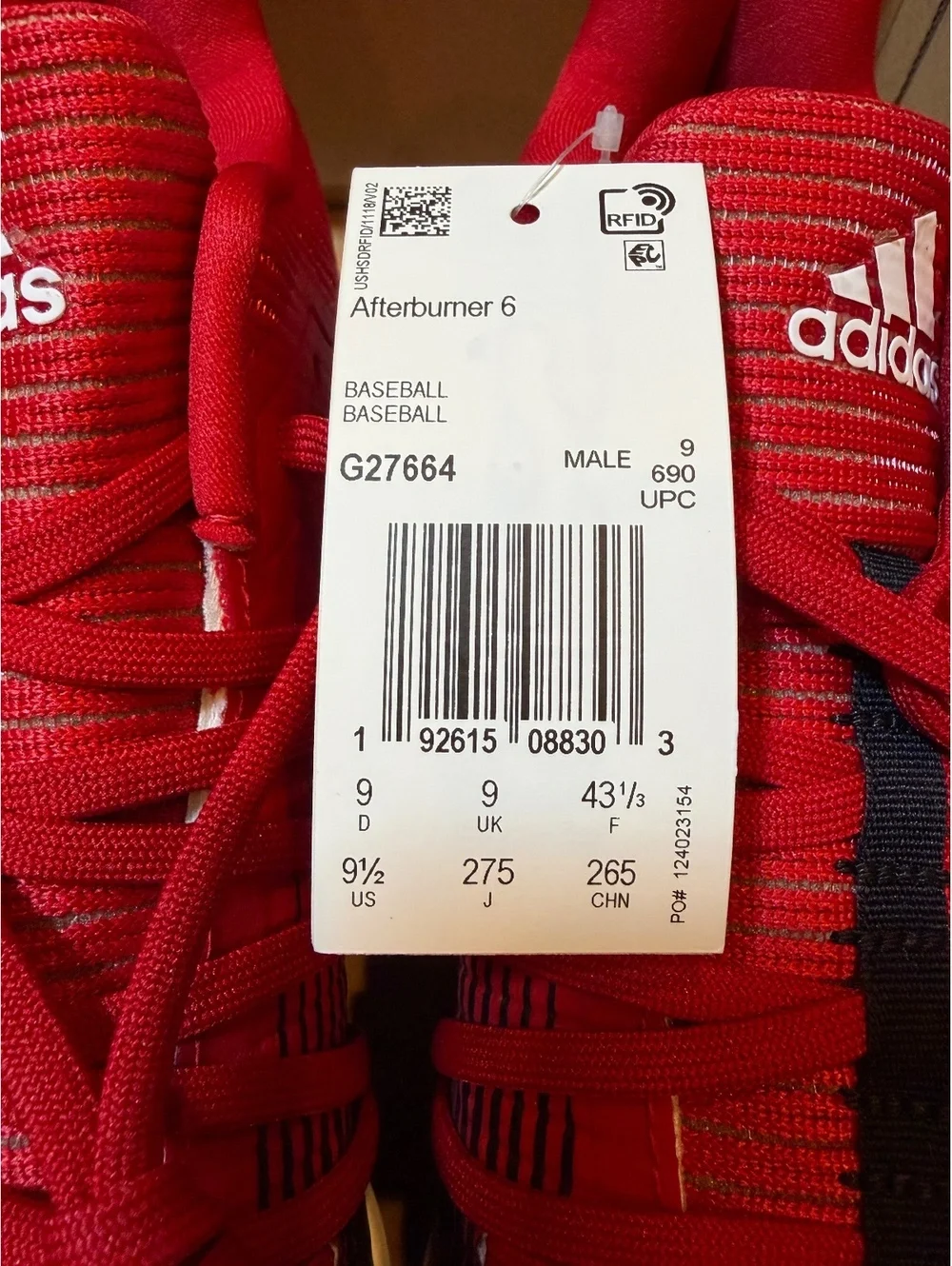 adidas Afterburner 6 Baseball Cleats Mens 9.5 Red Black Metal Spikes NWT